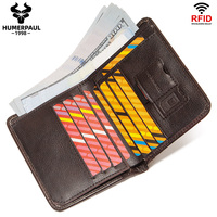 Dompet Kulit Asli Pria Anti-RFID Ultra Tipis dengan Jendela Kartu Identitas dan Lapisan Poliester untuk Perjalanan