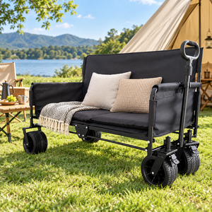 Chariot de camping pliable en acier inoxydable à ouverture arrière réglable, quatre roues, chariot utilitaire portable pour l'extérieur, pique-nique familial - Product Image 6