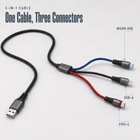 Câble de charge USB 3-en-1 en nylon tressé pour charge rapide, compatible avec plusieurs appareils (Type C, Micro USB, USB-A) pour téléphones et tablettes - Vente en gros