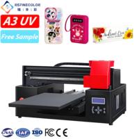 Refinecolor harga rendah A3 ukuran UV Flatbed Printer casing telepon kayu logam akrilik Power Bank meja kaca mesin pencetak pelat nama