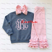 Ensemble de leggings et sweat-shirt à volants pour bébé, en coton, tenue 2 pièces pour tout-petits, vente en gros, ensemble de vêtements pour filles