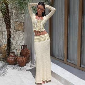 ชุดกระโปรงยาวลูกไม้ผู้หญิงแบบสั่งทำพิเศษ ปี 2026 เสื้อครอปแขนยาว กระโปรงยาวพลิ้วไหว ชุดเซ็กซี่สำหรับออกงานกลางคืน ฤดูใบไม้ผลิ ฤดูร้อน ระบายอากาศได้ดี - Product Image 5