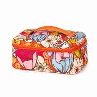 Sac de maquillage en nylon à imprimé floral, grande capacité, trousse de toilette de voyage, double couche, organisateur multi-compartiments avec poignée et fermeture éclair