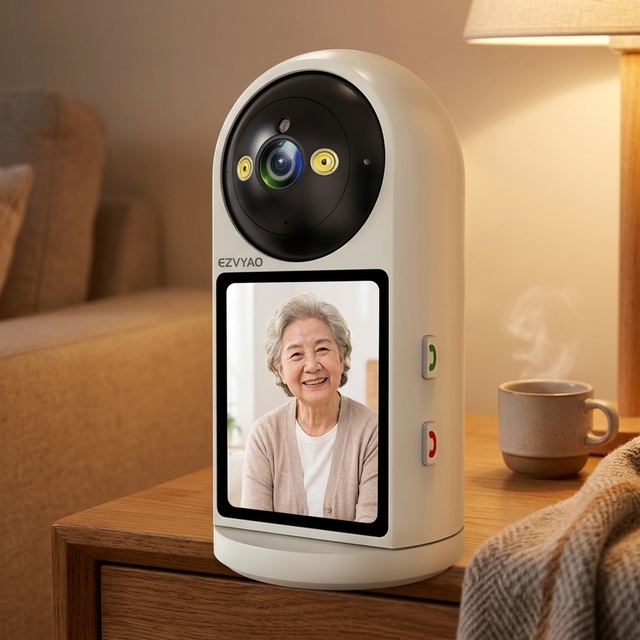 EZVYAO Smart Video Call Camera 2.8 Inch IPS Screen One-Key Calling Elderly Care Monitor Two-Way Audio WiFi 4K Resolution