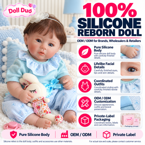 Poupée Duo Custom, poupée reborn en silicone pleine grandeur de 18 pouces, col à volants bleu pâle à carreaux, cadeau de Noël pour enfants - Product Image 1