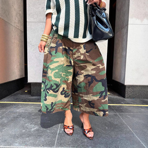 BR6007 Nouveaux pantalons amples et droits décontractés de style streetwear pour femmes, <span class=keywords><strong>camouflage</strong></span>, mi-longs - Product Image 1