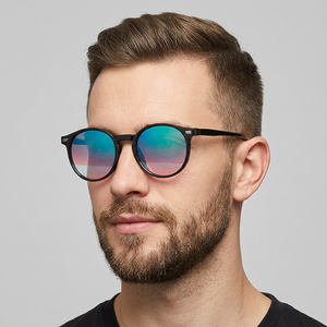 Lunettes de soleil rondes à monture complète pour hommes, verres miroir, protection UV 100%, protection solaire pour adultes - Product Image 1