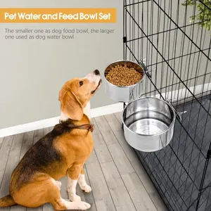 2pcs bol suspendu pour animaux de compagnie bol d'eau amovible pour chien argent durable rond nourriture pour chat alimentation bol pour chien en acier inoxydable