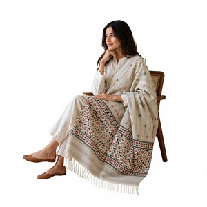 Women Ethnic Shawl <b>Wool</b> <b>Wrap</b> Striped Floral Border Tassel Winter Scarf Warming Skin-Friendly Custom Logo - Product Image 1