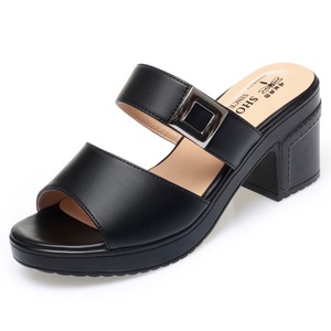 Sandales et mules Xuanhui d'été en cuir microfibre robuste noir à boucle carrée et double bride, talon carré de 7 cm - Product Image 4