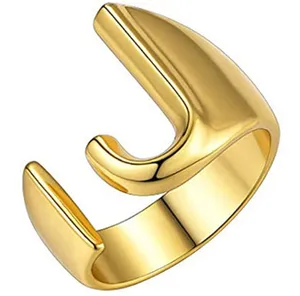 AmorYubo jewelry Personalized Gold Bold Initial Letter J Women Rings