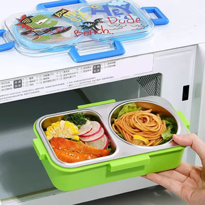 Boîte de rangement <span class=keywords><strong>alimentaire</strong></span> rectangulaire multifonction en acier inoxydable, boîte à bento pour maternelle, boîte à lunch mignonne à 2 compartiments avec couvercle en PP - Product Image 1