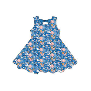 Vestido infantil GSD3864 personalizado para niña, diseño de flores azules, venta al por mayor, vestido de manga corta para bebé. - Product Image 1