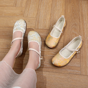 Chaussures plates Mary Jane en jacquard chinois pour femme, dessus en tissu, semelle souple en caoutchouc, style Hanfu, pour le quotidien, le travail, l'automne - Product Image 5