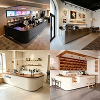 Comptoir d'angle pour café, comptoir de réception personnalisé pour salon de thé, bureau de caisse commercial avec rangement