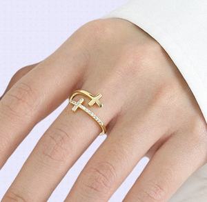 S925スターリングシルバーミニマリストミドルフィンガーリングファッションジュエリー女性ダブルクロスオープンリング - Product Image 4