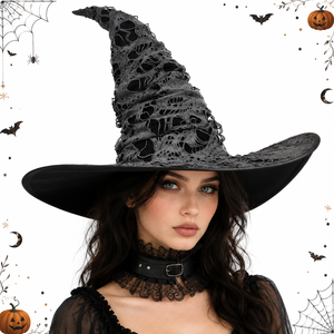 Accesorios <span class=keywords><strong>de</strong></span> Cosplay <span class=keywords><strong>de</strong></span> <span class=keywords><strong>Bruja</strong></span> Gótica: Sombrero <span class=keywords><strong>de</strong></span> Mago Desgarrado, Gargantilla <span class=keywords><strong>de</strong></span> Encaje y Liguero para Fiesta <span class=keywords><strong>de</strong></span> Halloween - Product Image 2