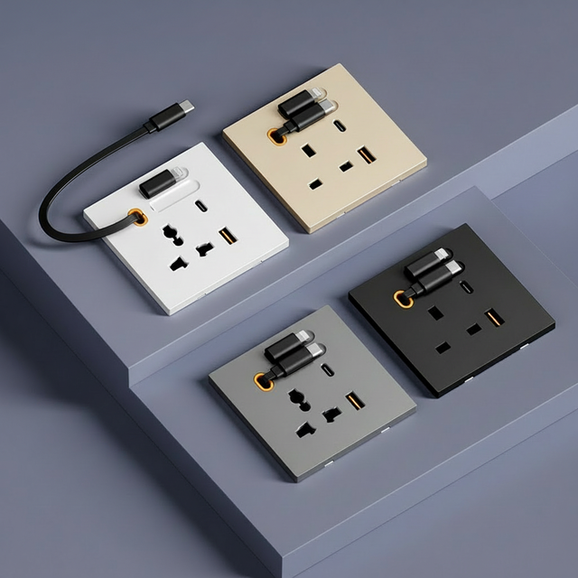 KSQ 86-type British-style Multifunctional 13A Socket Panel USB Retractable Cord 20W Fast-charging Phosphor Bronze Wall Sockets