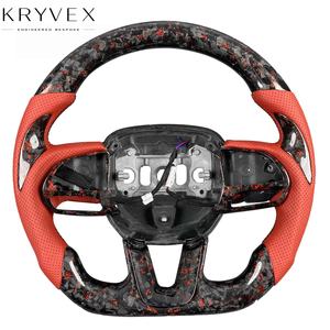 Volante Deportivo Kryvex para <span class=keywords><strong>Dodge</strong></span> Charger 2015-2022, Estilo Deportivo Rojo, Volante de Cuero Forjado Personalizado, Volante de Fibra de Carbono para Automóvil - Product Image 1