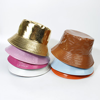 Syh1557 Sombrero de Pescador de Cuero PU Reversible con Logotipo Bordado Personalizado, Sombrero de Cuero Brillante de Doble Cara para Mujer