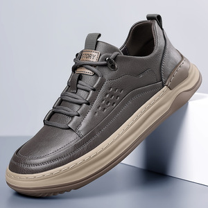 Men's Genuine <b>Leather</b> Walking Shoes Round Toe Breathable Mesh Lining Rubber Outsole Low Heel Fashion Casual <b>Sneakers</b> - Product Image 1