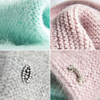 Bonnet d'hiver en laine à cheveux longs angora avec logo personnalisé Bonnets unis en tricot torsadé de haute qualité pour femmes