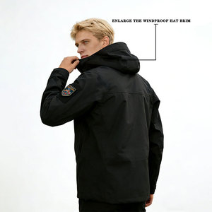 Veste coupe-vent d'extérieur noire pour homme avec <span class=keywords><strong>patch</strong></span> de bras amovible en velcro, épaissie et imperméable, uniforme de travail 100 % polyester personnalisable - Product Image 4