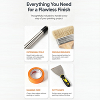 Kit de 5 pinceaux de peinture décoratifs avec grattoir à manche en acier à 5 sections et ruban adhésif pour la peinture des murs et des plafonds