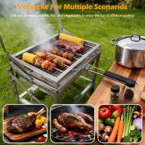 Barbecue au charbon <span class=keywords><strong>de</strong></span> bois portable, fumoir, gril <span class=keywords><strong>de</strong></span> camping pliable, design rotatif, hauteur réglable, barbecue <span class=keywords><strong>de</strong></span> pique-nique en plein air - Product Image 2