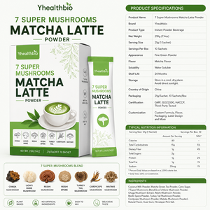 Matcha Latte en Polvo de Grado Orgánico 7 Super Mushrooms, Mezcla Instantánea para Bebida, Empaque Personalizado en Sobres, Venta al por Mayor a Granel - Product Image 2