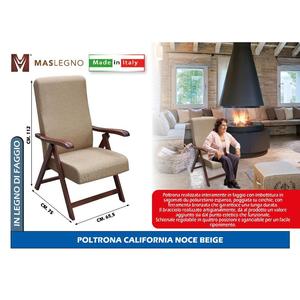 Poltrona California Beige con Finitura Noce, Elegante Sedia da Soggiorno - Product Image 1