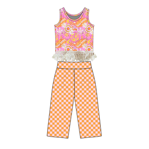 Preventa al por mayor: Conjuntos rectos para niñas con estampado festivo de Trendyism Boutique, MOQ 5, ropa suave de elastano/algodón orgánico. - Product Image 1