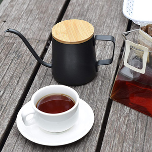 Cafetera de acero inoxidable con asa de bambú y tapa de teflón, de boca larga y pequeña, para café expreso. - Product Image 3