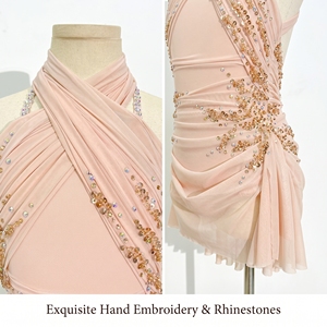 Vestido de Danza Lírica Personalizado con Volantes, Traje Profesional de Patinaje Artístico con Pedrería, Adornado con Cristales Dorados, Ropa de Danza Moderna - Product Image 2