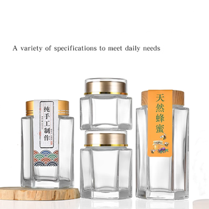 Lujo 50ml 100 140 180 280 360 Forma hexagonal Vidrio Comida Miel Mermelada Salsa Frascos con tapas de rosca - Product Image 4