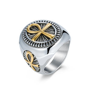 Ancient Egyptian Anka Cross Titanium Steel <b>Ring</b> Men's Vintage Symbol Of Life Stainless Steel Jewelry Gift Geometric Shape - Product Image 4