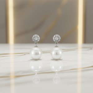 Boucles d'oreilles pendantes en perles Akoya E4098, blanches, rondes, qualité AAA, serties d'argent, bijoux de mariage classiques pour femmes - Product Image 2