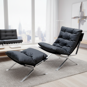 Sillón de Ocio <span class=keywords><strong>Oum</strong></span>, Estilo Nórdico de Mediados de Siglo, Estilo Wabi-Sabi Moderno, Cuero Genuino, Cómodo, Sofá Individual, Metal - Product Image 1