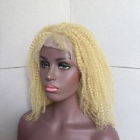 Perruque Lace Front en Cheveux Humains Bruts Blond 613, Cuticules Alignées, Afro Kinky Curly Coily 4A 4B, Origine Birmane, pour Femmes Noires