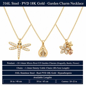 Collana WANQI Impermeabile in Acciaio Inossidabile Placcato Oro 18K con Ciondolo a Forma di Libellula e Coccinella a Sette Punti con Zirconi - Product Image 4