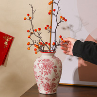 Vase de table moderne en céramique rouge, style oriental, élégant et luxueux, pour arrangement floral, anniversaire, maison, salon, hydroponique