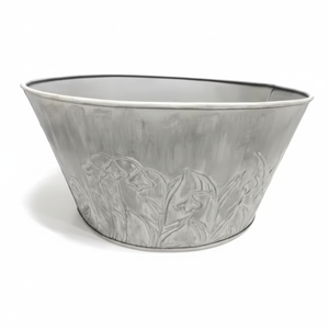 Modern Indoor/Outdoor Metal Oval Planter Container Iron and Glass Grey <b>Stone</b> Finish Used for Storing Liquids - Product Image 1