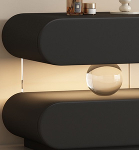 Mesitas de Noche Modernas de Lujo en Cuero para Dormitorio, con 2 Cajones y Espejo, Ajustables - Product Image 3