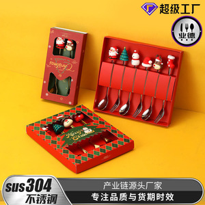 Juego de cuchara y tenedor navideños de acero inoxidable, diseño de dibujos animados, acabado espejo, caja de regalo para vajilla de fiesta navideña - Product Image 5