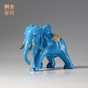 Copper Art Workshop Blue <b>Elephant</b> Ornament 2Pcs Feng Shui Desk Decor Office Display - Product Image 4