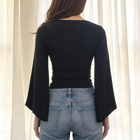 Blouse Femme Vintage Unie Écologique Respirante en Tissu Tricoté Brodé 3D Spandex/Polyester Col V Color Block Évasée