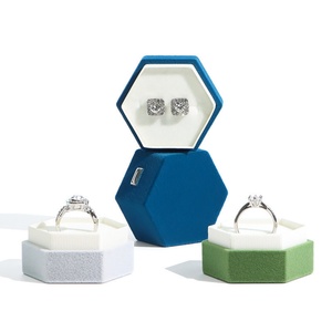 Custom Logo Fashion Flocking Hexagon Jewelry <b>Ring</b> Earring Box Hexagonal Necklace Boxes Engagement Wedding <b>Ring</b> <b>Storage</b> - Product Image 3