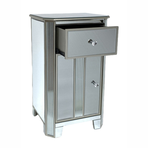 <strong>Mirrored</strong> Accent <strong>Cabinet</strong> With 1 Drawer 1 Door Silver Trim Crystal Knobs Modern <strong>Bedside</strong> Nightstand for Bedroom Living Room Storage - Product Image 4