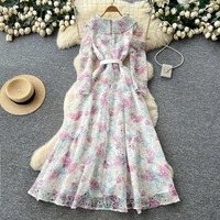 Robe longue à manches longues et taille haute pour jeunes filles, imprimé floral printanier, respirante, avec dentelle, style jeune et délicat, à prix compétitif
