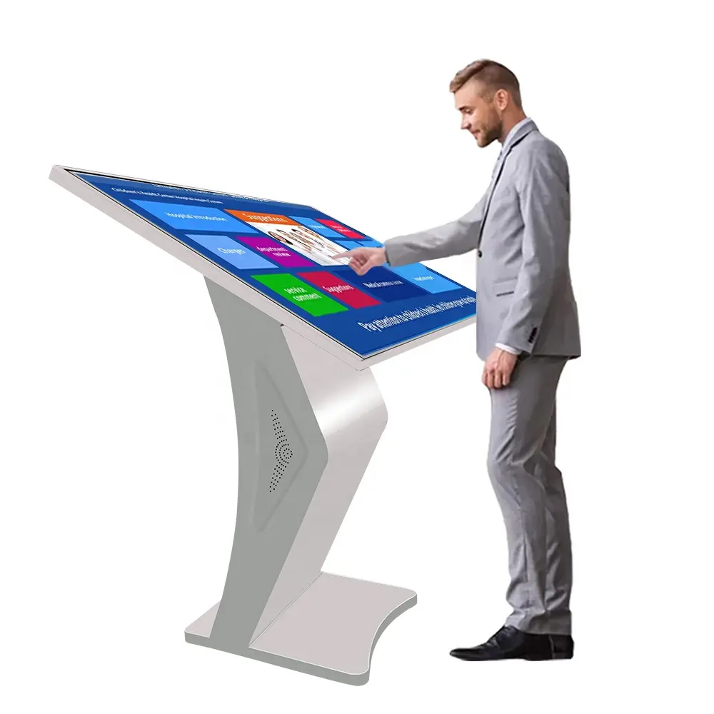 עיצוב ייחודי מסוג K תצוגת פרסום LCD תמיכת שילוט דיגיטלי IR קיוסק מסך מגע קיבולי רצפתי.